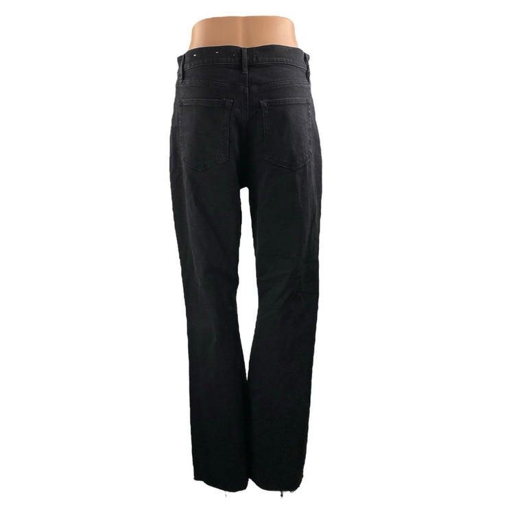 LOFT Women's Black High Waisted Frayed Raw Hem Baggy Wide Leg Denim Jeans Sz 29
