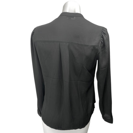 Express Women's Black Pleated Long Puff Sleeve Button Down Shirt Blouse Top Sz S