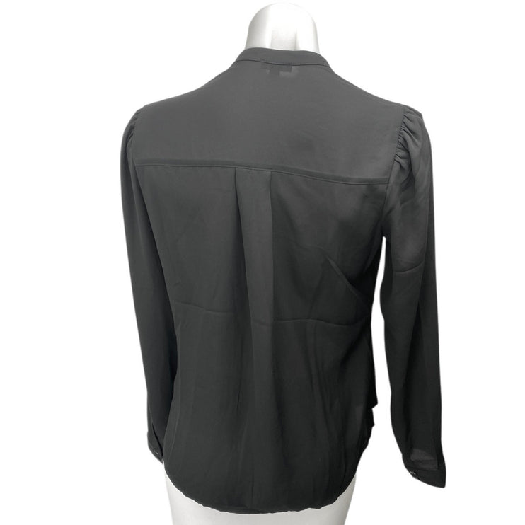 Express Women's Black Pleated Long Puff Sleeve Button Down Shirt Blouse Top Sz S