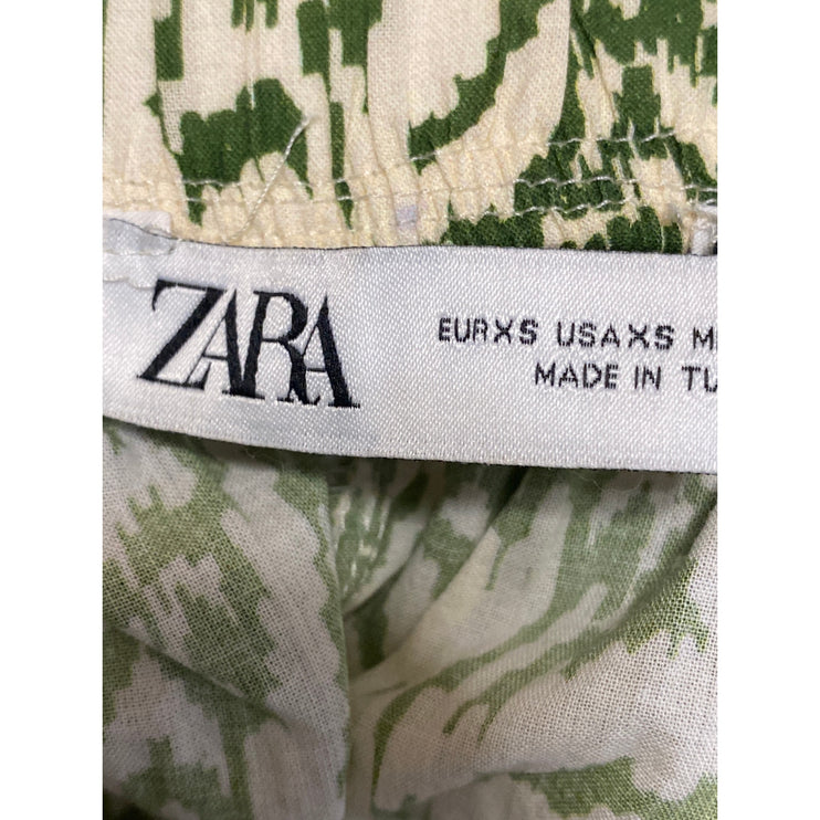 Zara Women's Green Tropical High Rise Barrel Palazzo Wide Leg Trousers Pants XS