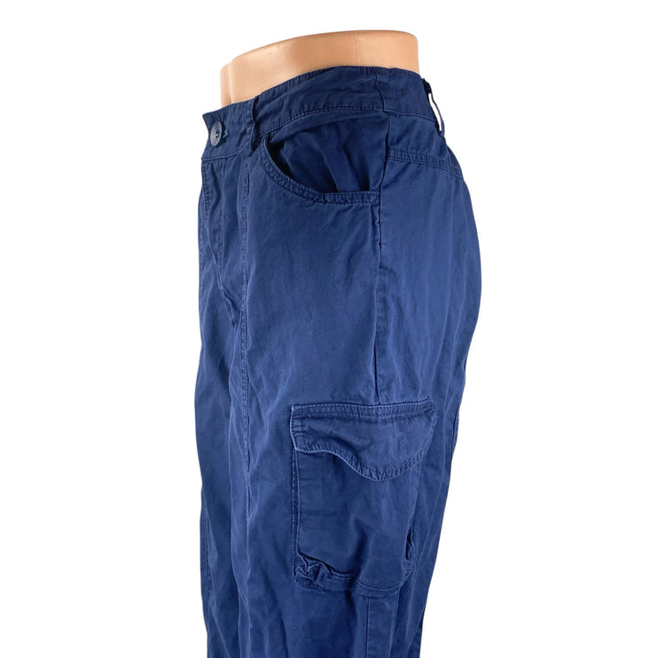 Princess Polly Women's Blue High Rise Baggy Wide Leg Cargo Trousers Pants Size 2