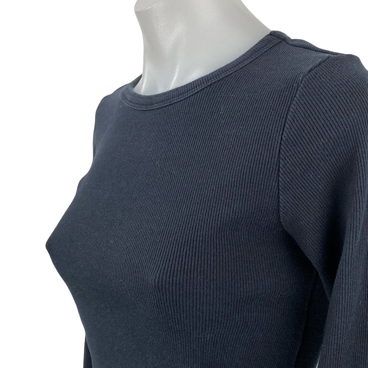 Anthropologie Maeve Women Black Long Sleeve Crewneck T Shirt Tee Crop Top Size S