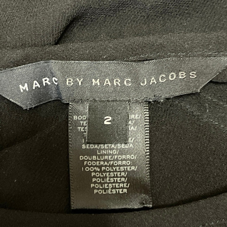 Marc Jacobs Womens Black Pleated Chiffon Overlay Short Sleeve Blouse Top Size 2