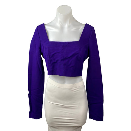 Zara Women's Purple Indigo Long Sleeve Square Neck Backless Crop Top Size M