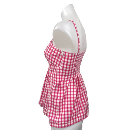 Burberry Women's Pink White Plaid Checkered Sleeveless Peplum Tunic Tank Top 4