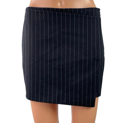 MNG Mango Black Pinstriped High Waisted Mini Wrap Straight Pencil Skirt Size S