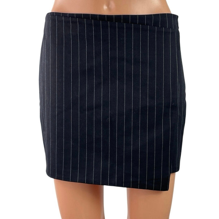 MNG Mango Black Pinstriped High Waisted Mini Wrap Straight Pencil Skirt Size S