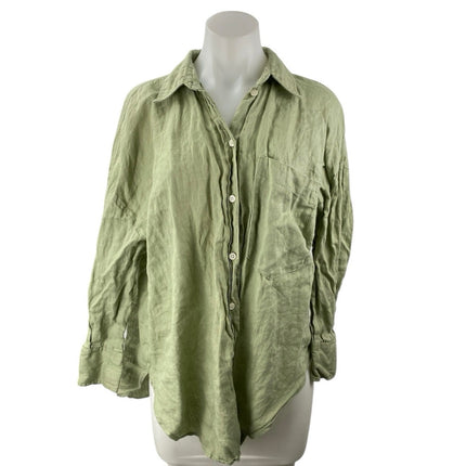 Zara Women's Green Long Sleeve Relaxed Fit Pocket Button Down Shirt Top Size M