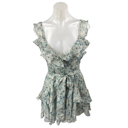 Windsor Romantic Blue Sleeveless Floral Ruffled Chiffon Mini Skater Dress Size S