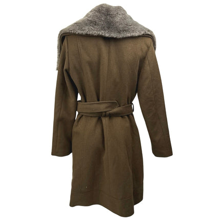 Vince Camuto Olive Green Wool Faux Fur Collar Long Sleeve Trench Coat Jacket L