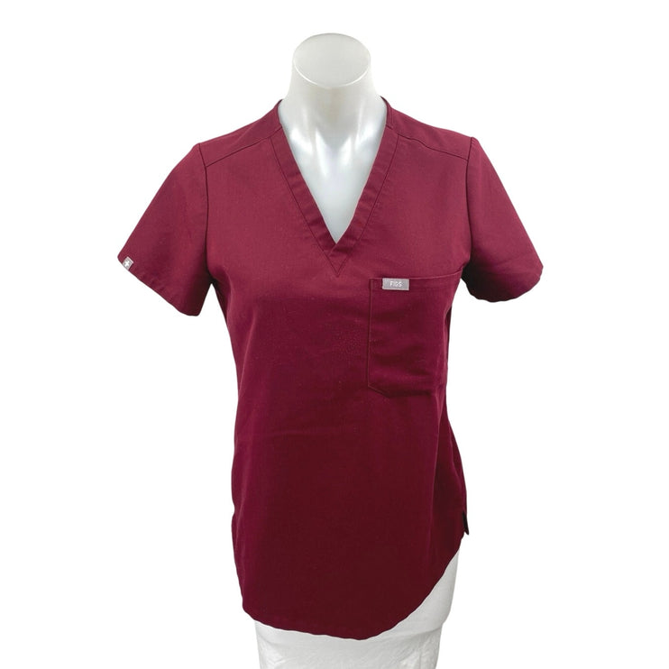 Figs Catarina Women's Maroon One-Pocket V-neck Medical Nurse Scrub Top Size XS