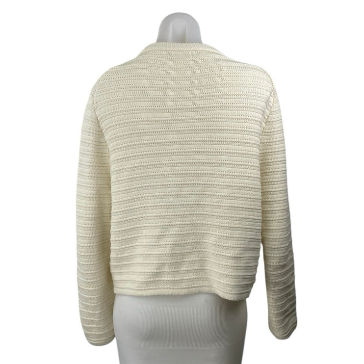 Massimo Dutti White Knit Long Sleeve Button Down Pockets Cardigan Sweater Top L