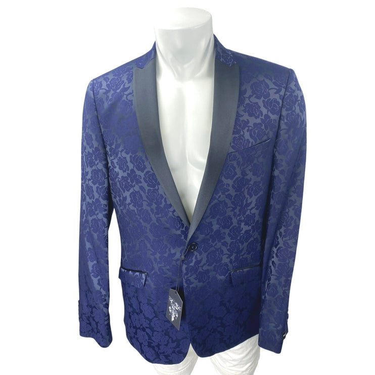 NEW Heart & Dagger Men's Blue Floral Satin Long Sleeve Suit Coat Jacket Size 40