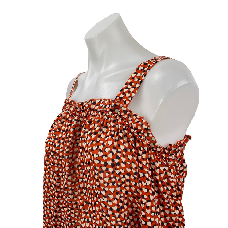 J.Crew Women's Coral 100% Silk Hearts Love Ruffle Cold Shoulder Blouse Top Sz 2