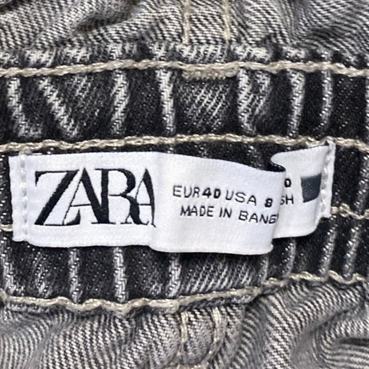 Zara Women's Gray High Waisted Raw Hem Frayed Paperbag Denim Jean Shorts Size 8
