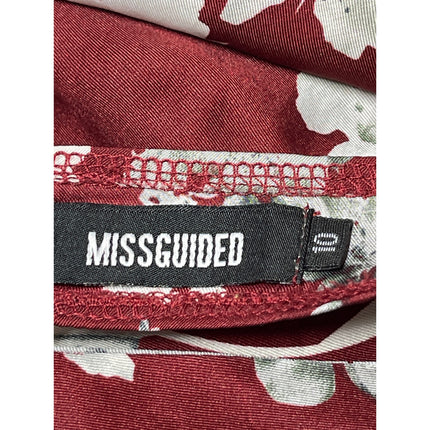 Missguided Red Floral Satin V-Neck Open Back Short Sleeve Mini Shirt Dress Sz 10