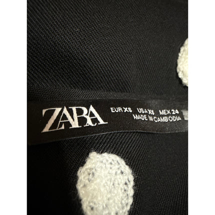Zara Black Embroidered Polka Dot V-Neck Long Sleeve Mini A-Line Dress Size XS
