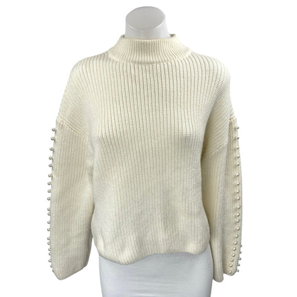H&M Women's Cream Long Sleeve Pearl Beaded Turtleneck Knit Sweater Top Size XS