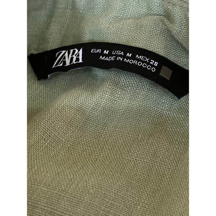 Zara Women's Green Long Sleeve Relaxed Fit Pocket Button Down Shirt Top Size M