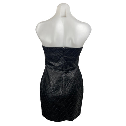 Amanda Uprichard Keisha Black Faux Leather Argyle Strapless Mini Bodycon Dress S