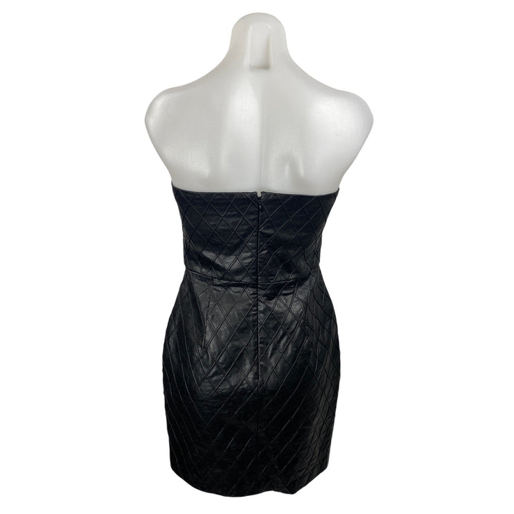 Amanda Uprichard Keisha Black Faux Leather Argyle Strapless Mini Bodycon Dress S