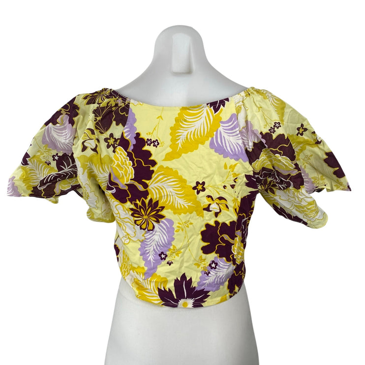 Anthropologie Maeve Womens Multicolor Floral Cinched Crop Peasant Blouse Top M