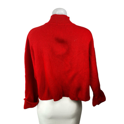 MNG Mango Red Ribbed Turtle Neck Long Sleeve Crop Sweatshirt Sweater Top Size XS