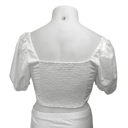Abercrombie & Fitch White Short Puff Sleeve Smocked Corset Blouse Crop Top Sz L