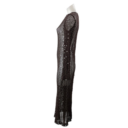 Walter Baker Coco Black Long Sleeve Open Knit Crochet Sheer Bodycon Maxi Dress S