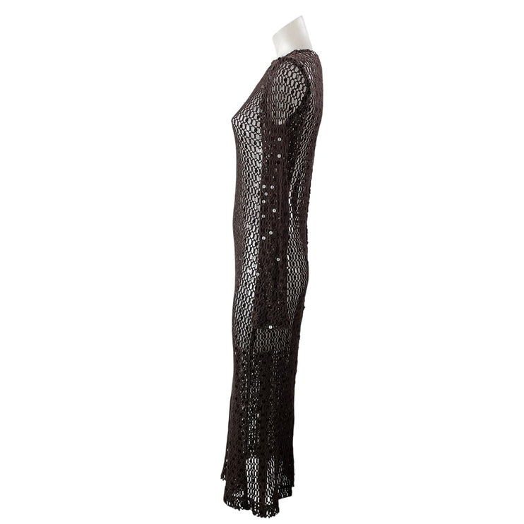 Walter Baker Coco Black Long Sleeve Open Knit Crochet Sheer Bodycon Maxi Dress S