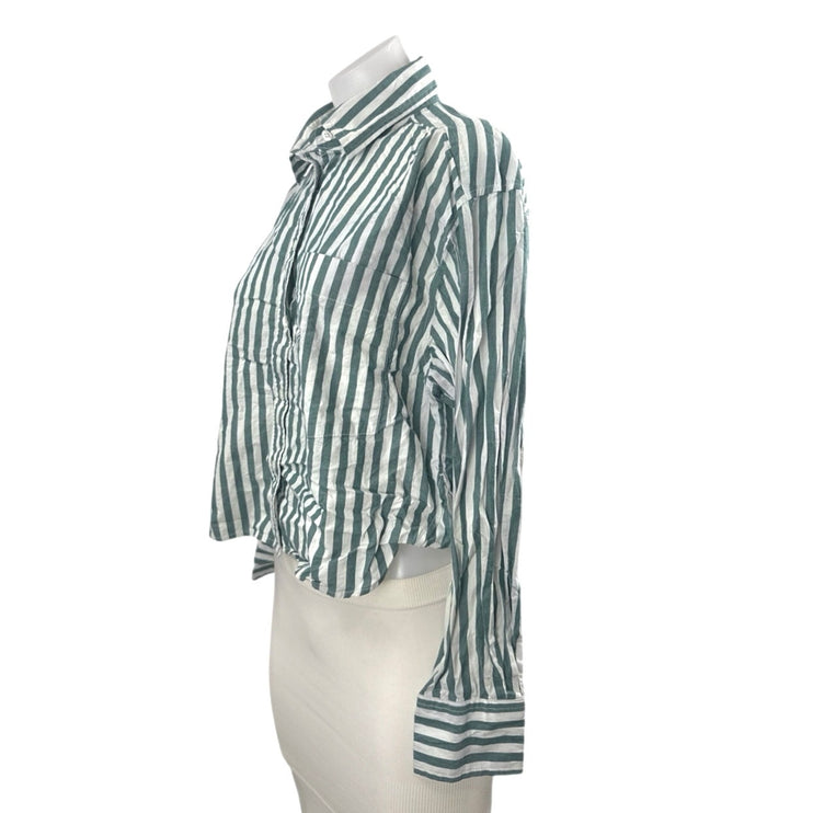 Banana Republic Green Stripe Collared Long Sleeve Button Up Shirt Blouse Top S