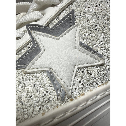 Steve Madden Womens White 2 Star Glitter Low Top Platform Sneakers Shoes Size 41