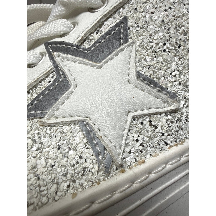 Steve Madden Womens White 2 Star Glitter Low Top Platform Sneakers Shoes Size 41