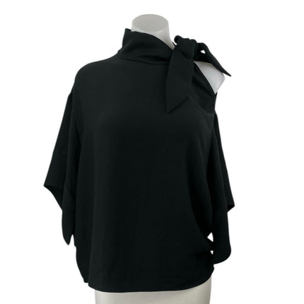 IRO Women Black Cutout Tie Neck Bow Relaxed Long Sleeve Poncho Blouse Top Size 6