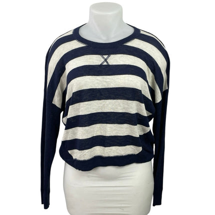 SO Women's Blue White Stripe Crew Neck Long Sleeve Sweatshirt Sweater Top Sz XL