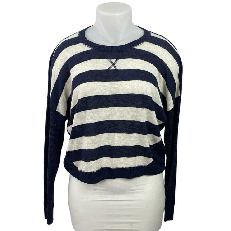 SO Women's Blue White Stripe Crew Neck Long Sleeve Sweatshirt Sweater Top Sz XL