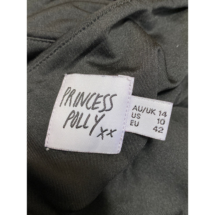 Princess Polly Women's Black Long Sleeve Faux Wrap Drape Bodysuit Top Size 10
