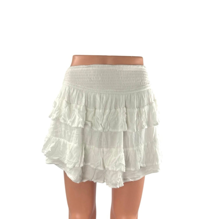 NEW Holister White High Waist Smocked Tiered Ruffle A Line Mini Skirt Size S