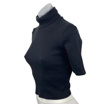 Zara Women's Black Ribbed Knit Turtleneck Half Sleeve Cropped Sweater Top Size S
