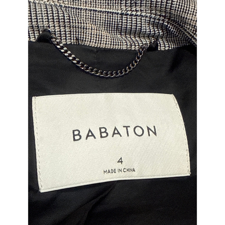 Aritzia Babaton Women's Gray Plaid Long Sleeve Midi Trench Coat Jacket Size 4