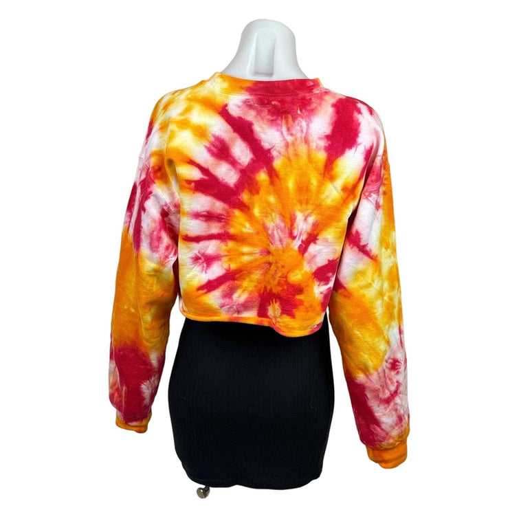 Air Nomad Logo Tie Dye Orange Red Cropped Crewneck Long Sleeve Sweatshirt Size S