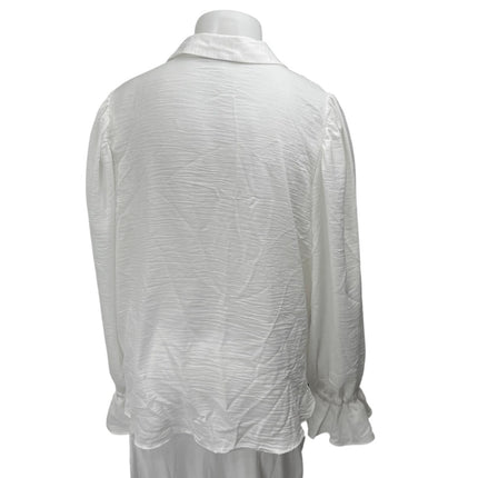 NEW ASOS White Ruffle Long Sleeve Collared Button Down Shirt Blouse Top Size 22