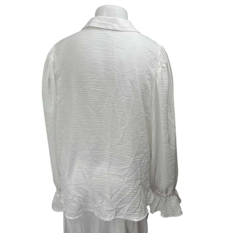 NEW ASOS White Ruffle Long Sleeve Collared Button Down Shirt Blouse Top Size 22