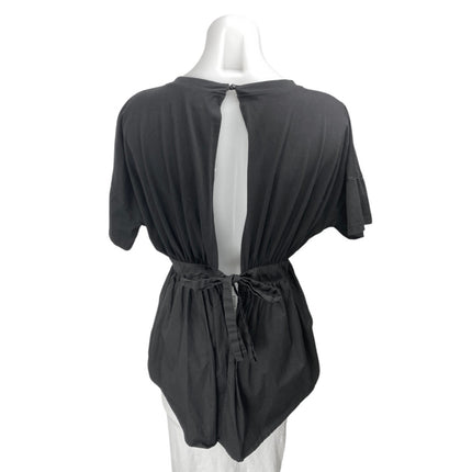 J. Brooks Women's Black Short Sleeve Ruffle Peplum Open Tie Back Blouse Top Sz M