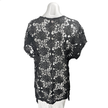 Xhilaration Women's Black Floral Lace Sheer Tie Front Swim Beach Coverup Top S