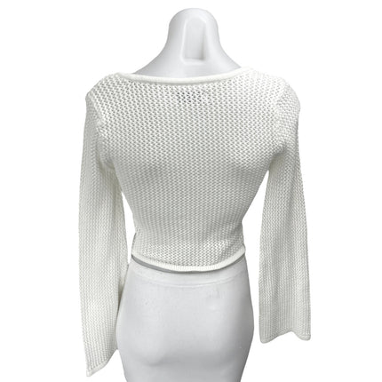 Hollister White Square Neck Open Knit Crochet Long Sleeve Crop Sweater Top Sz S
