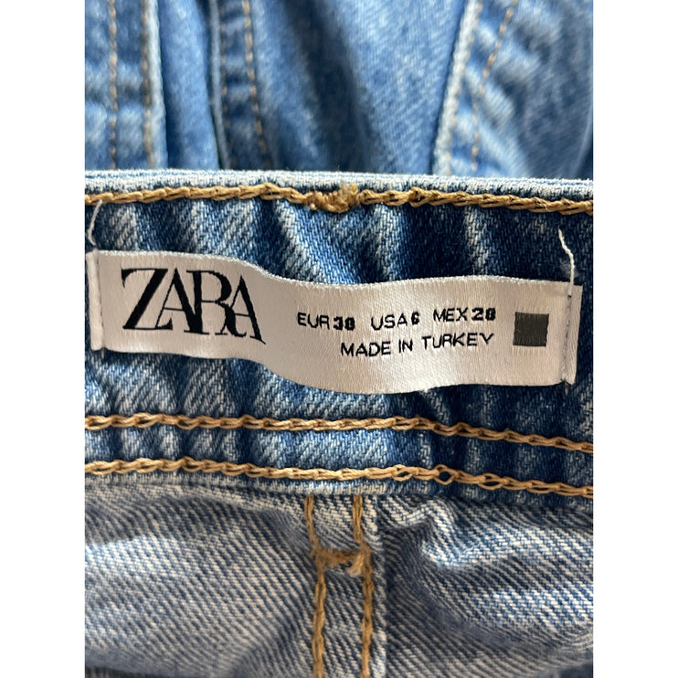 Zara Women's Blue High Waisted Raw Hem Skinny Straight Leg Denim Jeans Pants 6