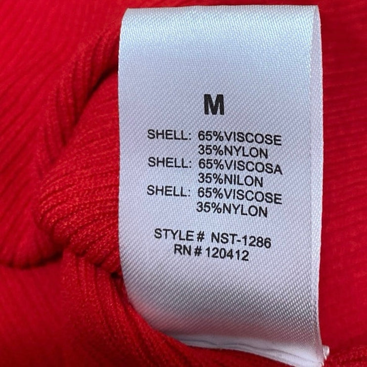 NIA Marais Red Ribbed Knit One Shoulder 3D Floral Sleeveless Cami Blouse Top M