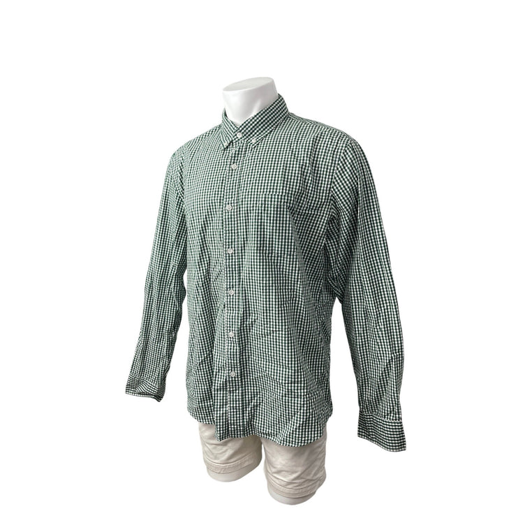 J.Crew Men's Green Slim Gingham Check Long Sleeve Button Down Shirt Top Size XL