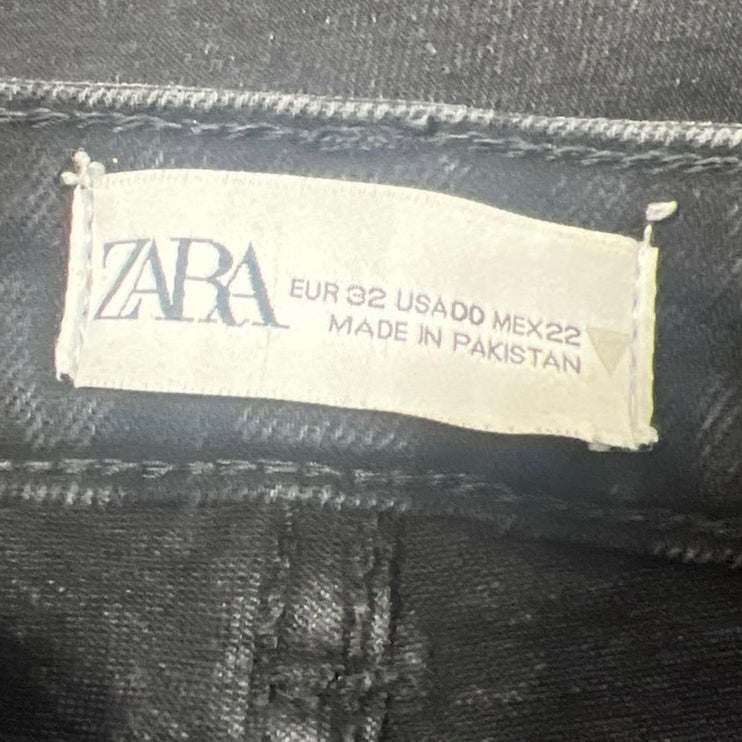 Zara Women's Black High Rise Raw Hem Cropped Straight Leg Denim Jeans Size 00